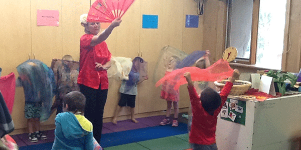 Kinder class enjoying dance